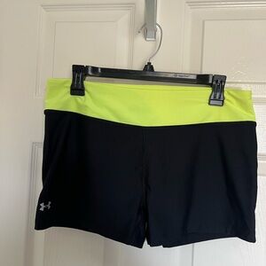 Under Armour Women’s Black Shorts with Neon Yellow Waistband